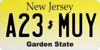NJ license plate A23MUY