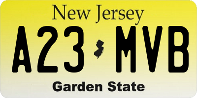 NJ license plate A23MVB