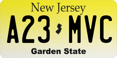 NJ license plate A23MVC