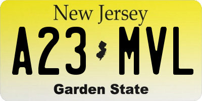 NJ license plate A23MVL