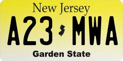 NJ license plate A23MWA