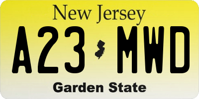 NJ license plate A23MWD