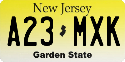NJ license plate A23MXK