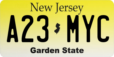 NJ license plate A23MYC