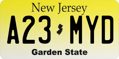 NJ license plate A23MYD