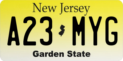 NJ license plate A23MYG