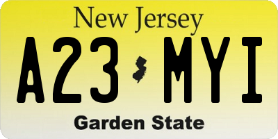 NJ license plate A23MYI