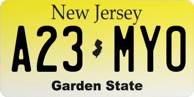 NJ license plate A23MYO