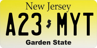 NJ license plate A23MYT