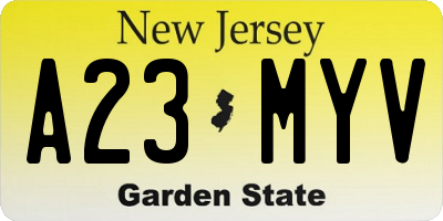 NJ license plate A23MYV