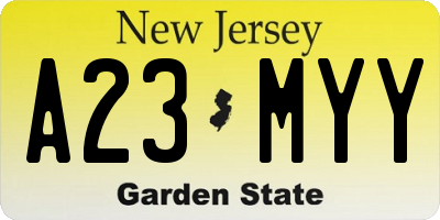 NJ license plate A23MYY