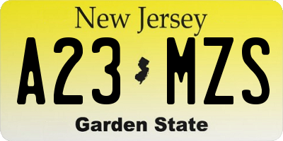 NJ license plate A23MZS