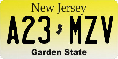 NJ license plate A23MZV