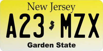 NJ license plate A23MZX