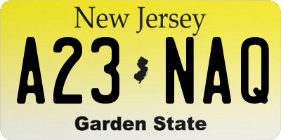 NJ license plate A23NAQ