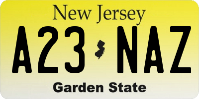 NJ license plate A23NAZ