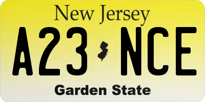 NJ license plate A23NCE