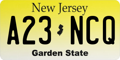 NJ license plate A23NCQ