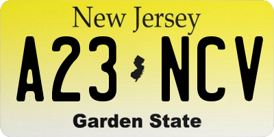 NJ license plate A23NCV