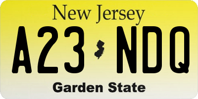 NJ license plate A23NDQ