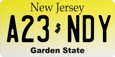 NJ license plate A23NDY