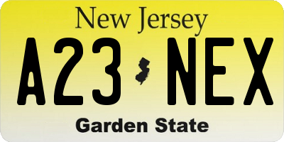 NJ license plate A23NEX