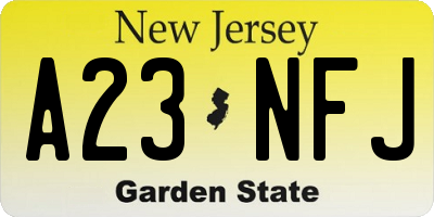 NJ license plate A23NFJ