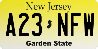 NJ license plate A23NFW