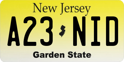 NJ license plate A23NID