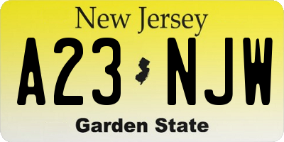 NJ license plate A23NJW