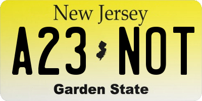 NJ license plate A23NOT