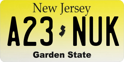 NJ license plate A23NUK