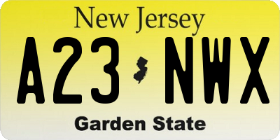 NJ license plate A23NWX