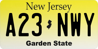 NJ license plate A23NWY