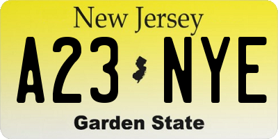 NJ license plate A23NYE