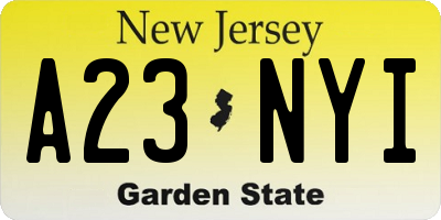 NJ license plate A23NYI