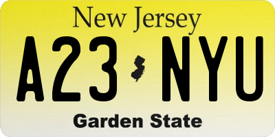 NJ license plate A23NYU