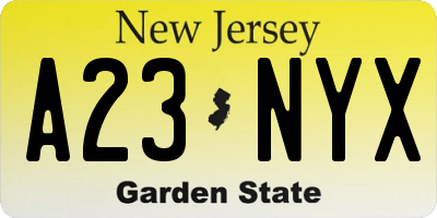 NJ license plate A23NYX