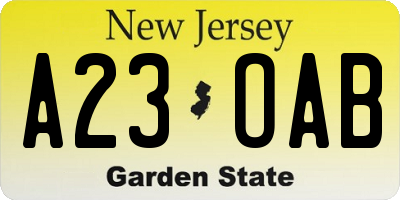 NJ license plate A23OAB