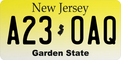 NJ license plate A23OAQ