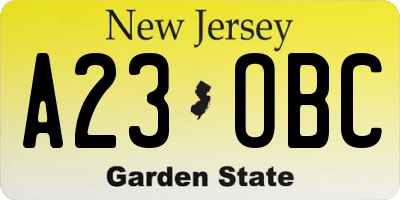 NJ license plate A23OBC