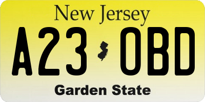 NJ license plate A23OBD