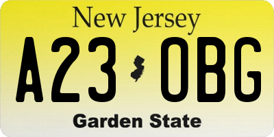NJ license plate A23OBG