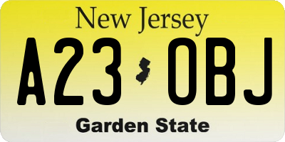 NJ license plate A23OBJ