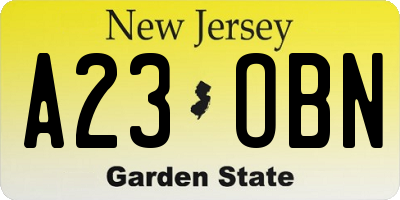 NJ license plate A23OBN