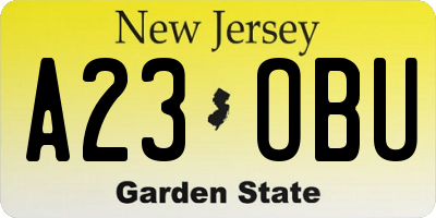 NJ license plate A23OBU