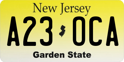 NJ license plate A23OCA