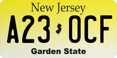 NJ license plate A23OCF