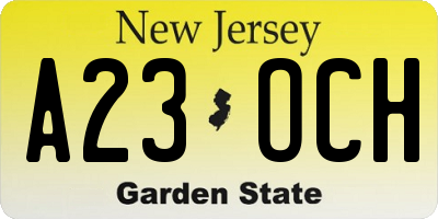 NJ license plate A23OCH