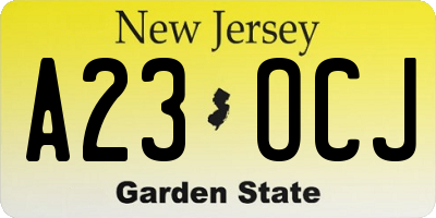 NJ license plate A23OCJ